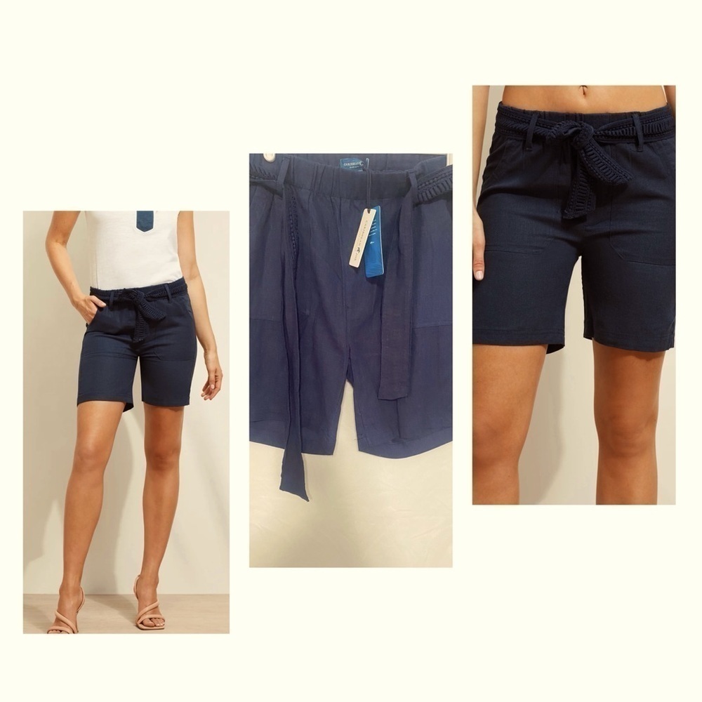 CARIBBEAN JOE Women's Pull-On Belted Shorts Linen/Rayon NWT Beach Vacation SZ L